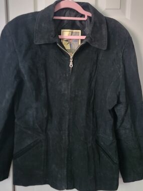 Women's Black Suede Zip-Front Jacket